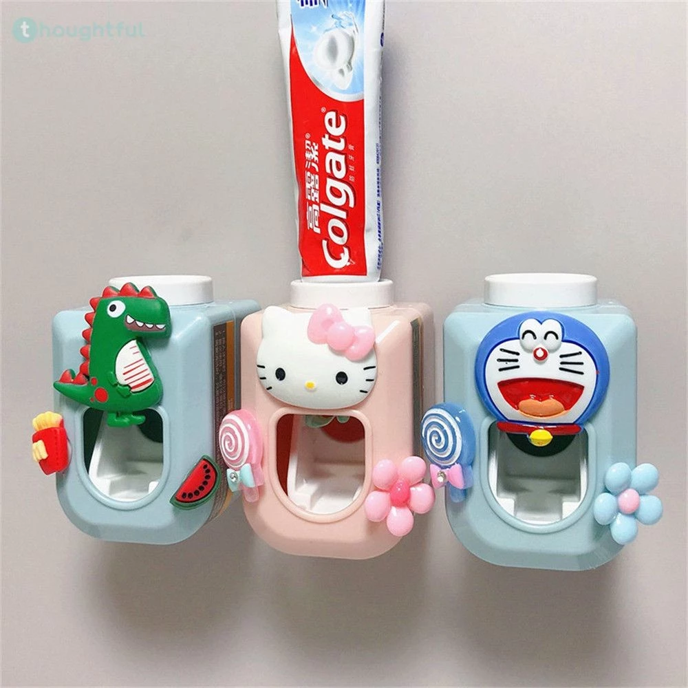 เครื่องบีบยาสีฟันอัตโนมัติติดผนังลายการ์ตูน Hello Kitty อุปกรณ์ห้องน้ำ ที่บีบยาสีฟันสุดน่ารัก TH