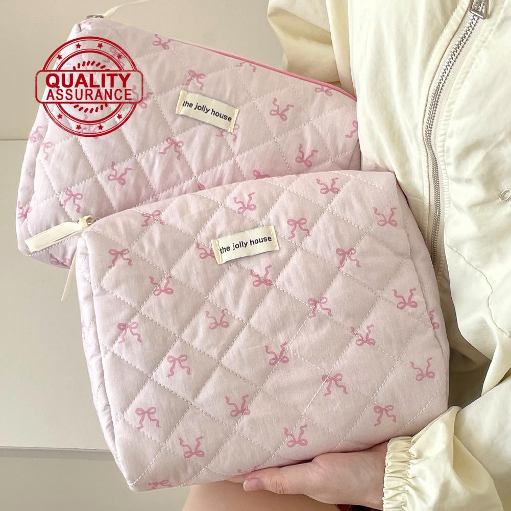 SEUW น่ารัก Bow Travel กระเป๋าแต่งหน้ามีสไตล์ขนาดใหญ่ความจุ Skincare Organizer ซิป R3k7 SEUW