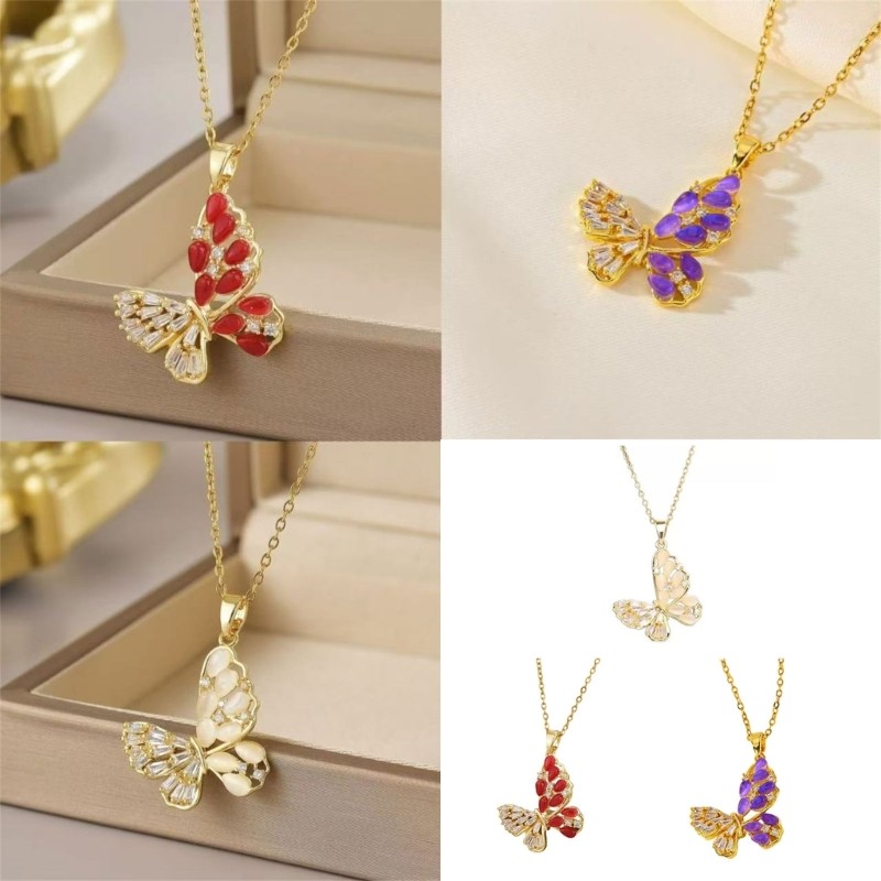 BST ประกายสแตนเลสสร้อยคอผีเสื้อสร้อยคอเสน่ห์โซ่หรูหราสวมใส่สบายเหมาะสําหรับ Occa พิเศษ