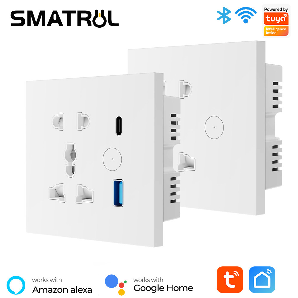 SMATRUL ซ็อกเก็ตอัจฉริยะ  สวิตช์สัมผัสผนัง WiFi, รีโมทคอนโทรล Tuya, การชาร์จปลั๊กมัลติฟังก์ชั่น, การควบคุมด้วยเสียงสําหรับ GoogleHome/AmazonAlexa/Tmall Genie