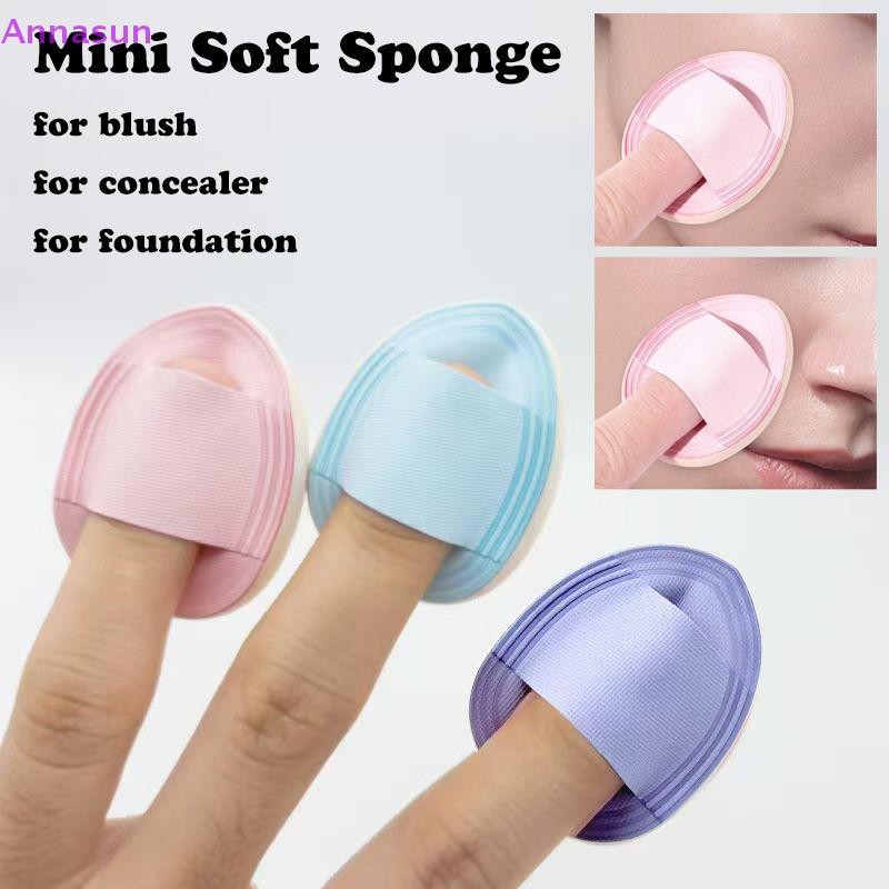 Annasun 1/3pcs Mini Finger Powder Puff Thicken Air Cushion คอนซีลเลอร์ Blusher แต่งหน้านุ่มฟองน้ําเป
