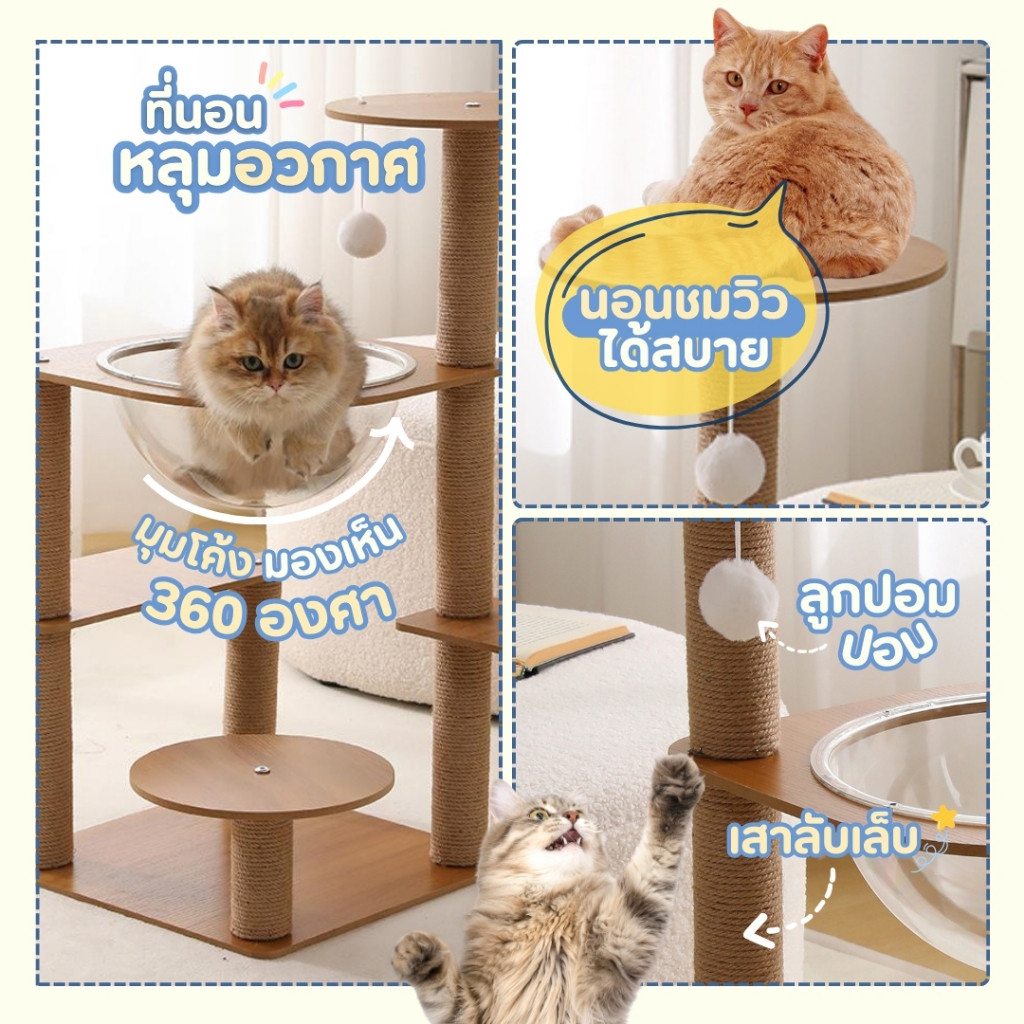 [Bratvee] คอนโดแมว ที่นอนแมว บ้านแมว เสาลับเล็บแมว ที่นอนหลุมอวกาศ เหมาะสำหรับแมว 1-2 ตัว - รูปที่ 2