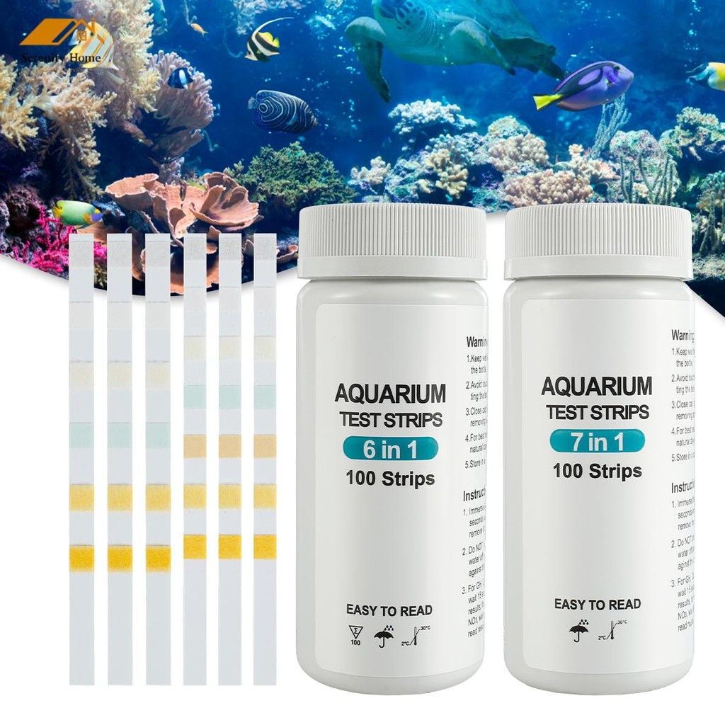 100pcs Aquarium Test Strips 7 in 1 Fish Tank Test Kit น้ําจืดน้ําเค็ม Aquarium Water pH Test Strips 