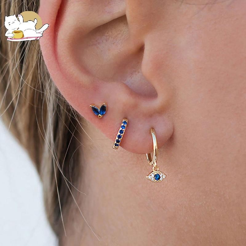 ต่างหู Evil Eye Blue Zircon ชนวนทองคำเคลือบ ไม่อันตรายต่อคนแพ้ง่าย เป็นของขวัญที่เหมาะสำหรับเธอ!