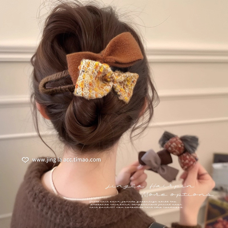 K&S🎀โบว์ปม ใบเรียกเก็บเงินเป็ด คลิปม้วนกิ๊บติดผมทําด้วยผ้าขนสัตว์กิ๊บหวานอารมณ์ครึ่งผูกกิ๊บ ตุ๊กตลูกสุนัขพร้อมคลิปผมและกิ๊บ