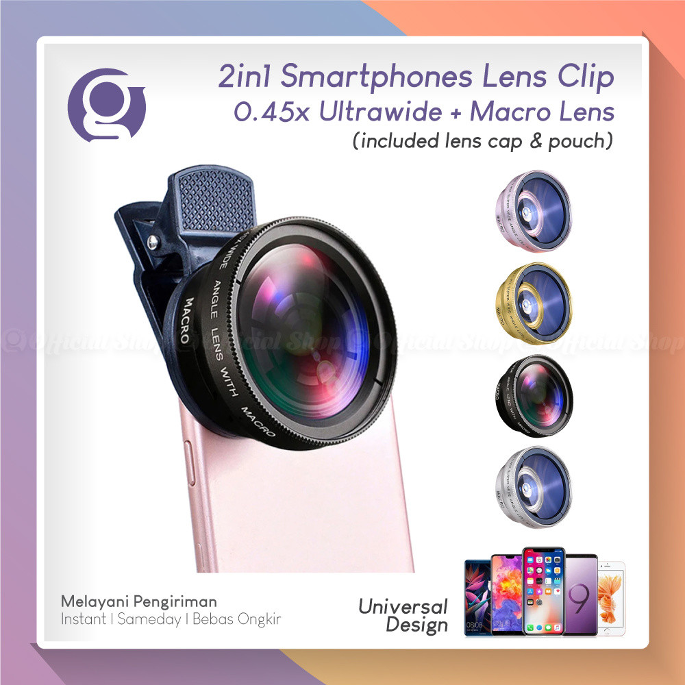 HP HOP U045 เลนส์โทรศัพท์มุมกว้าง 0.45x 37 มม. + เลนส์มาโครสําหรับสมาร์ทโฟน Android iOS สากล (รวมคลิ