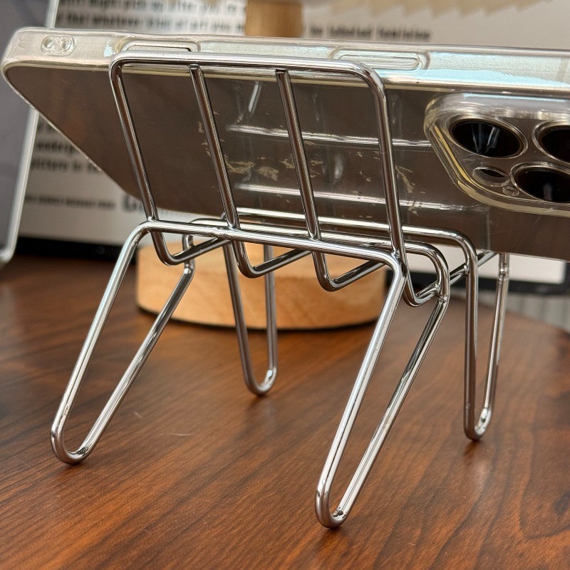 ที่วางโทรศัพท์เก้าอี้สีดําสไตล์อิน - ที่วางเดสก์ท็อปเหล็กโลหะพร้อมดีไซน์เรียบง่ายใช้ในบ้านในแนวนอน/แนวตั้งจัดตกแต่งโฮมออฟฟิศ - รูปที่ 2