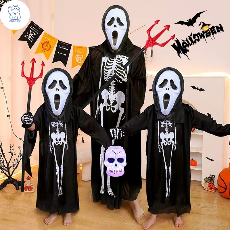 จัดส่งวันถัดไป ชุดโครงกระดูก ชุดกระดูก เด็ก-ผุ้ใหญ่ คอสเพลย์ ฮาโลวีน Haloween แฟนซี 90/120 ซม.