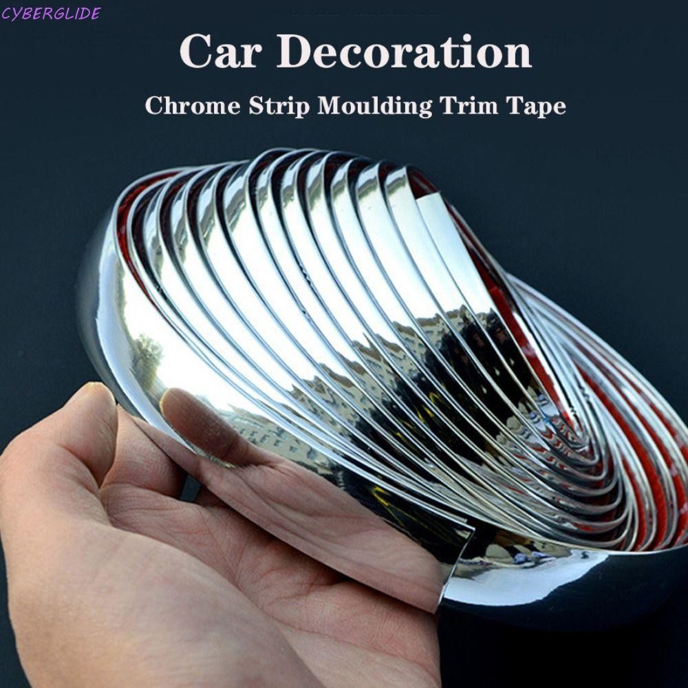 CYBERGLIDE รถ Chrome Trim Strip 3M Universal ประตูหน้าต่างกันชนนุ่มภายนอก Trim จัดแต่งทรงผมรถ Silver