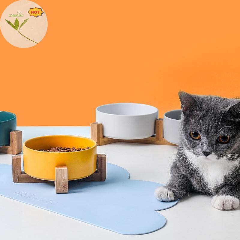 เมาชามเซรามิกแมวสุนัขชามอาหารแมวชามแมวชามน้ําดื่มชามคู่ป้องกันปากมดลูกกระดูกสันหลังชามสีดําสัตว์เลี้ยงชาม ใน - รูปที่ 3
