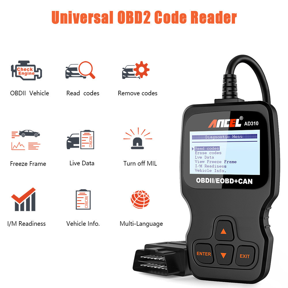 Ancel AD310 CAN OBD2 เครื่องตรวจจับเครื่องยนต์รถยนต์อ่านรหัส Clearing Code Data Flow Overseas Versio