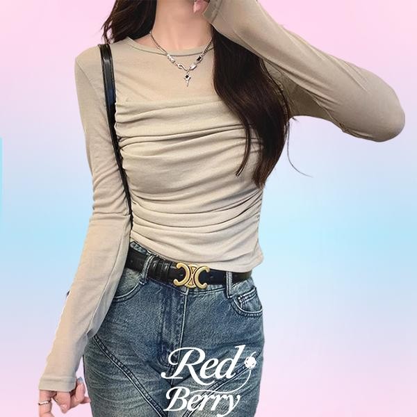 Red Berryเสื้อยืดแขนยาวผ้าตาข่ายสำหรับผู้หญิงในช่วงฤดูร้อนและฤดูร้อนW458