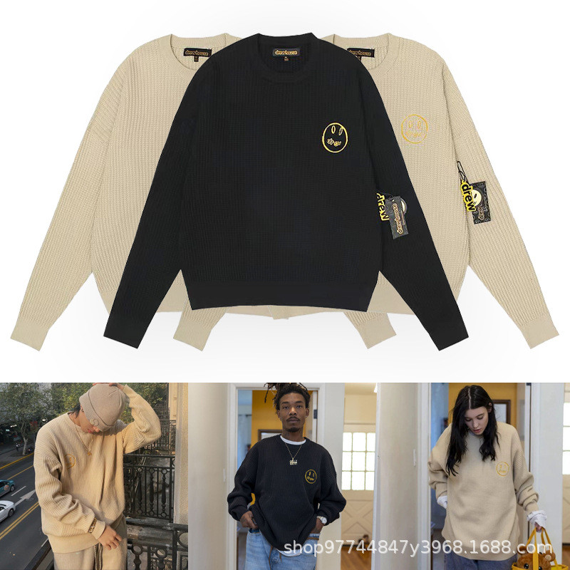 Drew HOUSE Embroidered Waffle Wool Sweater High Street Unisex Casual Crew Neck Sweatshirt