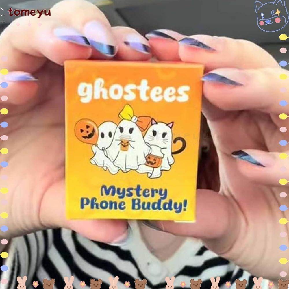 TOMEYU Ghostees Mystery Phone Buddy, Stick-On Toy Phone Topper, Cute Mini Halloween Pumpkin Ghost Ph