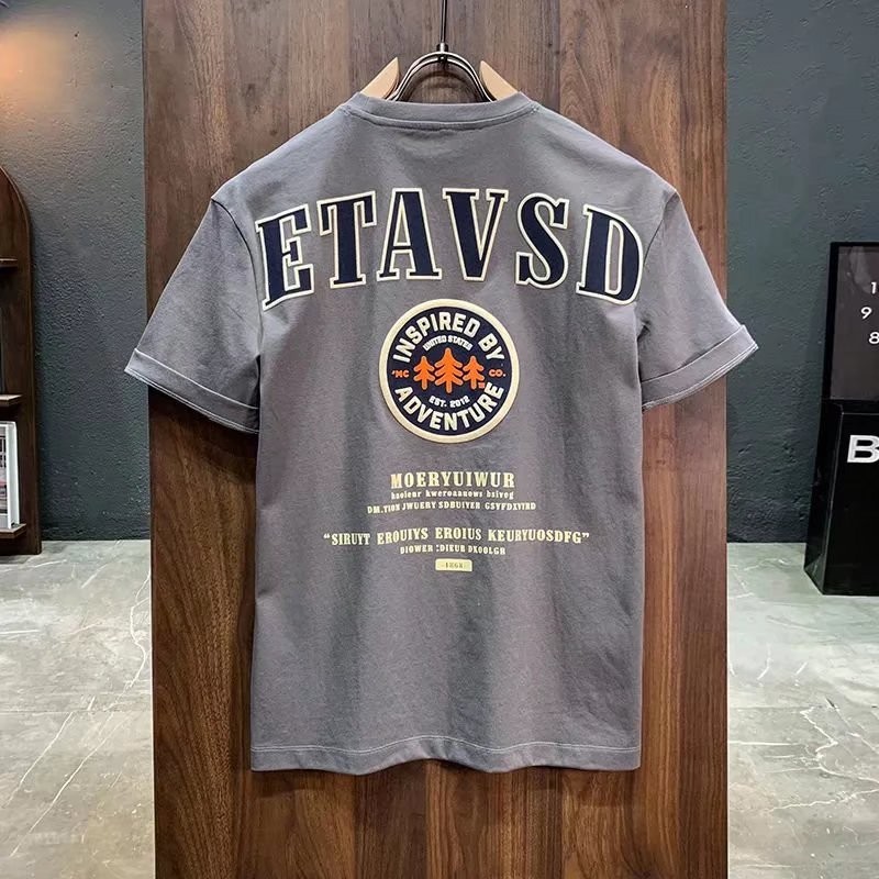 2025 NEW 2025 American Retro Badge Letter Print Short Sleeve T-Shirt Unisex Loose Versatile Casual B