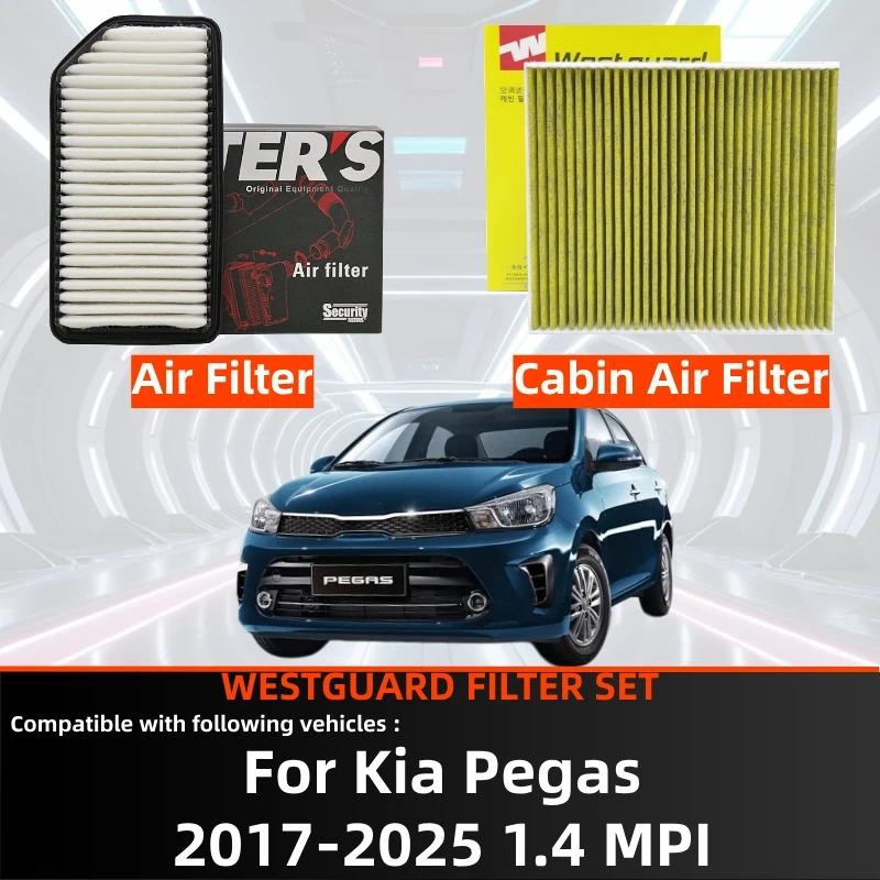 สําหรับ Kia Pegas 2017-2025 1.4 MPI WESTGUARD ชุดกรองถ่านกัมมันต์ Cabin & กรองอากาศ 281134X000 2SF79