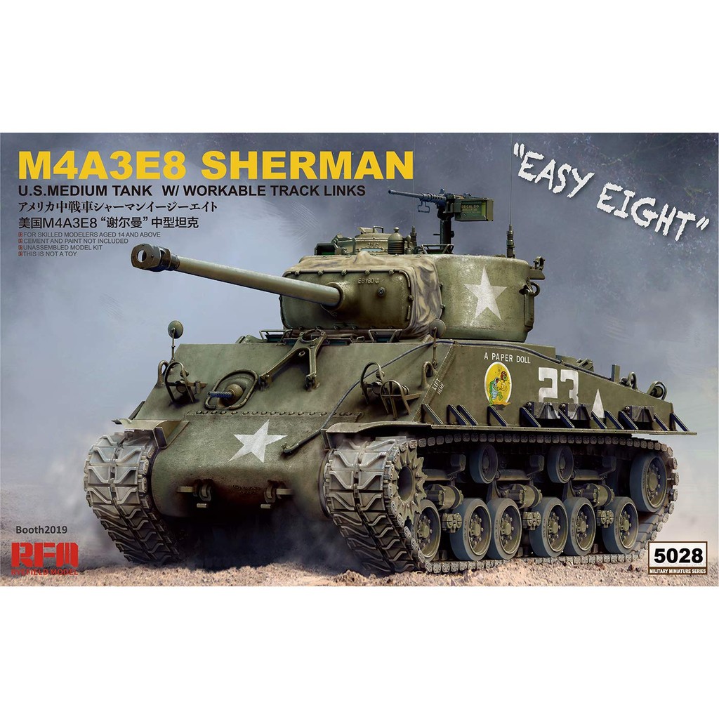 Life Field Model 1/35 US Army M4A3E8 Sherman Medium Tank Easy Eight w/ Movable Tracks Plastic Model