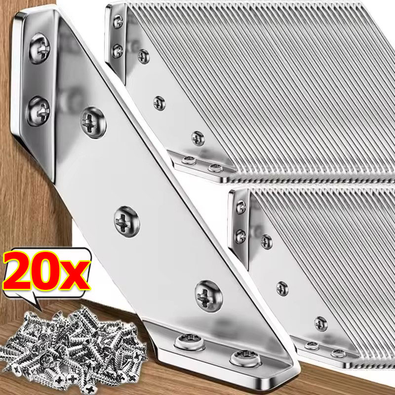 1-20 ชุด ขายึดเฟอร์นิเจอร์สแตนเลสพร้อมสกรู / ตัวยึดรหัสมุมตู้ / ชั้นวางแบบยึดมุม