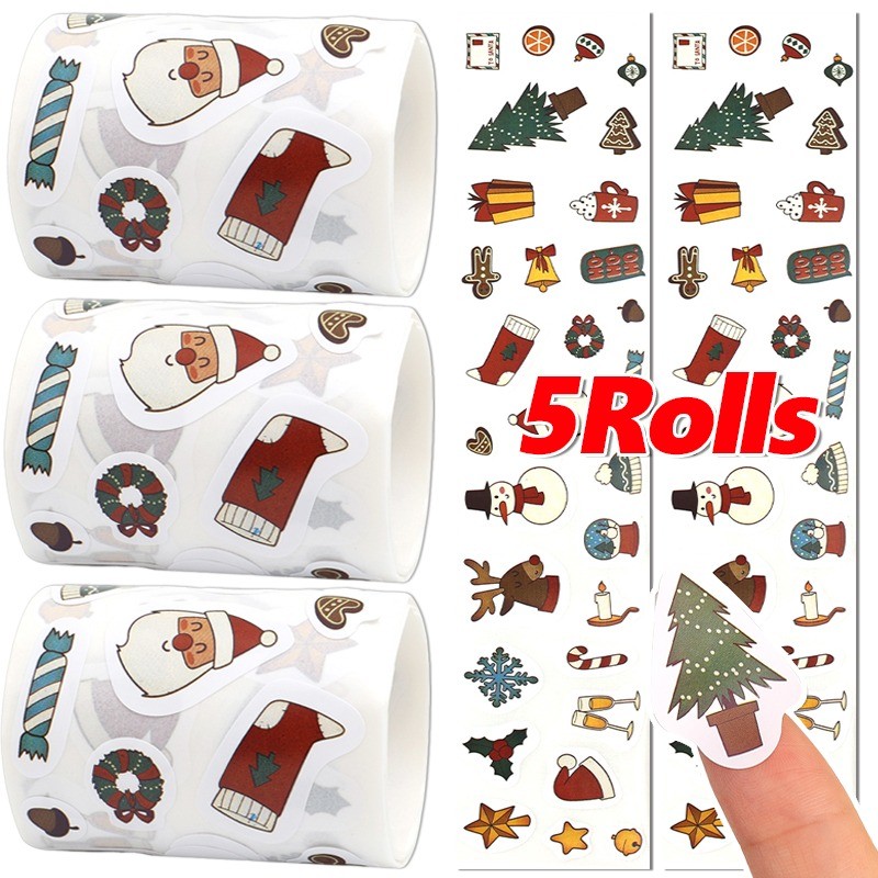 1/3/5Rols Cartoon Christmas Stickers - สติ๊กเกอร์ฉลากห่อของขวัญคริสต์มาส - สติ๊กเกอร์รางวัล เครื่องเขียนสมุดภาพ