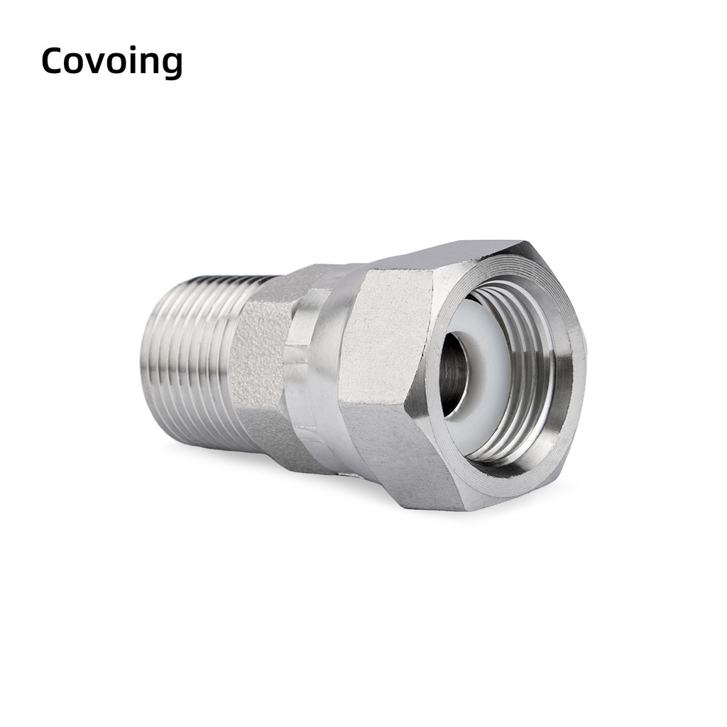 Covoing ข้อต่อสแตนเลส 304 แบบหมุนได้ เกลียวใน–เกลียวนอก พร้อมน็อตอิสระ (Union) ใช้เชื่อมต่อท่อและระบบของไหล ติดตั้งและถอดง่าย สามารถหมุนปรับตำแหน่งได้ แข็งแรง ทนการกัดกร่อน เหมาะสำหรับระบบน้ำ ลม และงานอุตสาหกรรม