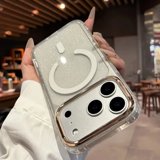 ซิลิโคนเคสแม่เหล็กกลิตเตอร์ใสสําหรับ iPhone 11 12 13 14 15 16 17 Pro Max Plus TPU เคสหลังแข็งกันกระแทก