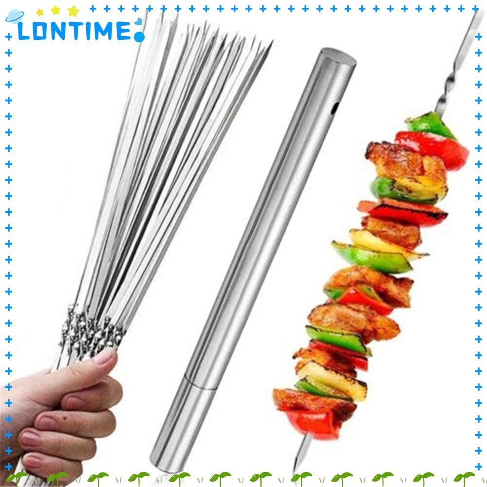 LONTIME 20 ชิ้นสแตนเลสบาร์บีคิว Skewers ปฏิบัติ Kabob ยาว BBQ Sticks