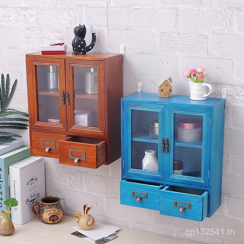 Locker Myster กล่อง Retro เครื่องสําอางผนังข้างเตียงตู้สองประตูกล่องเก็บตู้แสดงติดผนังตู้ขนาดเล็ก R9