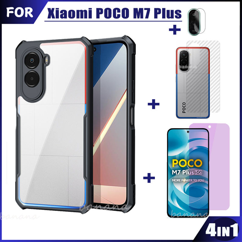 ShockProof สําหรับ Poco M7 Plus M7 4G กระจกนิรภัย 4 in 1 Poco M7 5G M7 Pro 5G ป้องกันหน้าจอกล้องเลนส