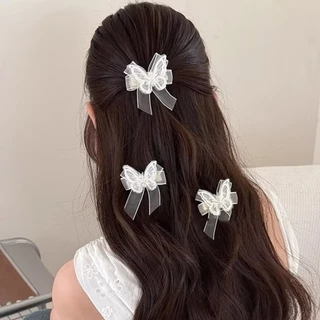 🦋ร้านไทย พร้อมส่ง🦋 กิ๊บติดผมหน้าม้า ริบบิ้น ผีเสื้อปักมุก ประดับโบว์ ไข่มุก สไตล์เกาหลี ผู้หญิง แต่งลูกไม้ H72