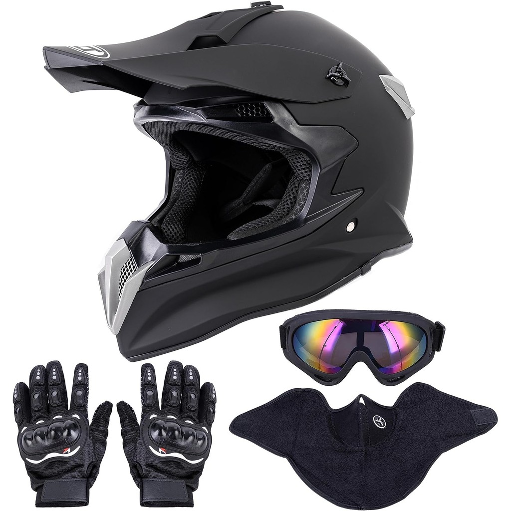Adult Motocross Dirt Bike Helmet with Goggle, Gloves & Mask - DOT/FMVSS-218 Off-Road Motorcycle & AT