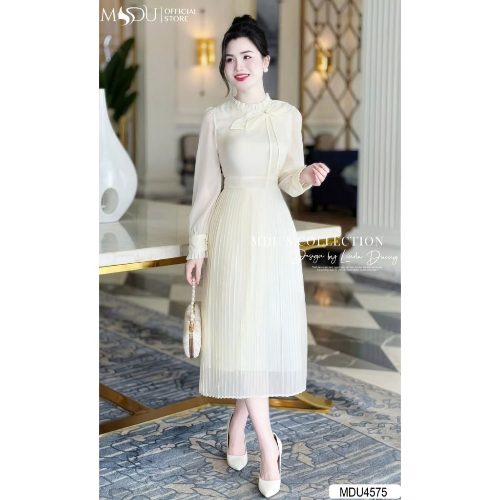 ออกแบบชุด MDU4575 แขนยาวทําจากผ้าไหมเงาคุณภาพสูงเพิ่มความอ่อนโยนและหรูหราดูจาก MDU