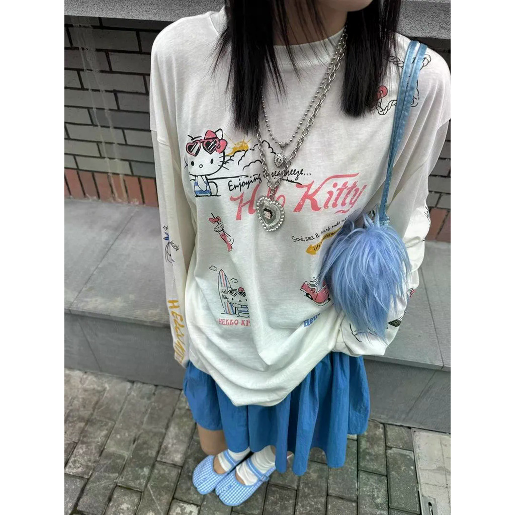 เสื้อแขนยาวสไตล์เกาหลีใหม่ คอลเล็กชั่น Kitty Cat เหมาะสำหรับสวมใส่งานประจำวัน