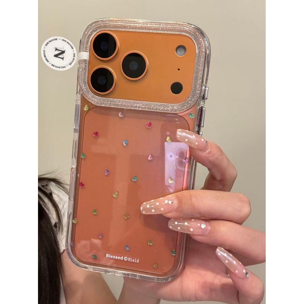 Caseon สไตล์เกาหลี ins โปร่งใสด้านล่าง Mint Green Star Love เหมาะสําหรับ iphone17promax 15pro เคสป้องกันโทรศัพท์มือถือ · 13 เพชรสีแบบเต็มหน้าจอ