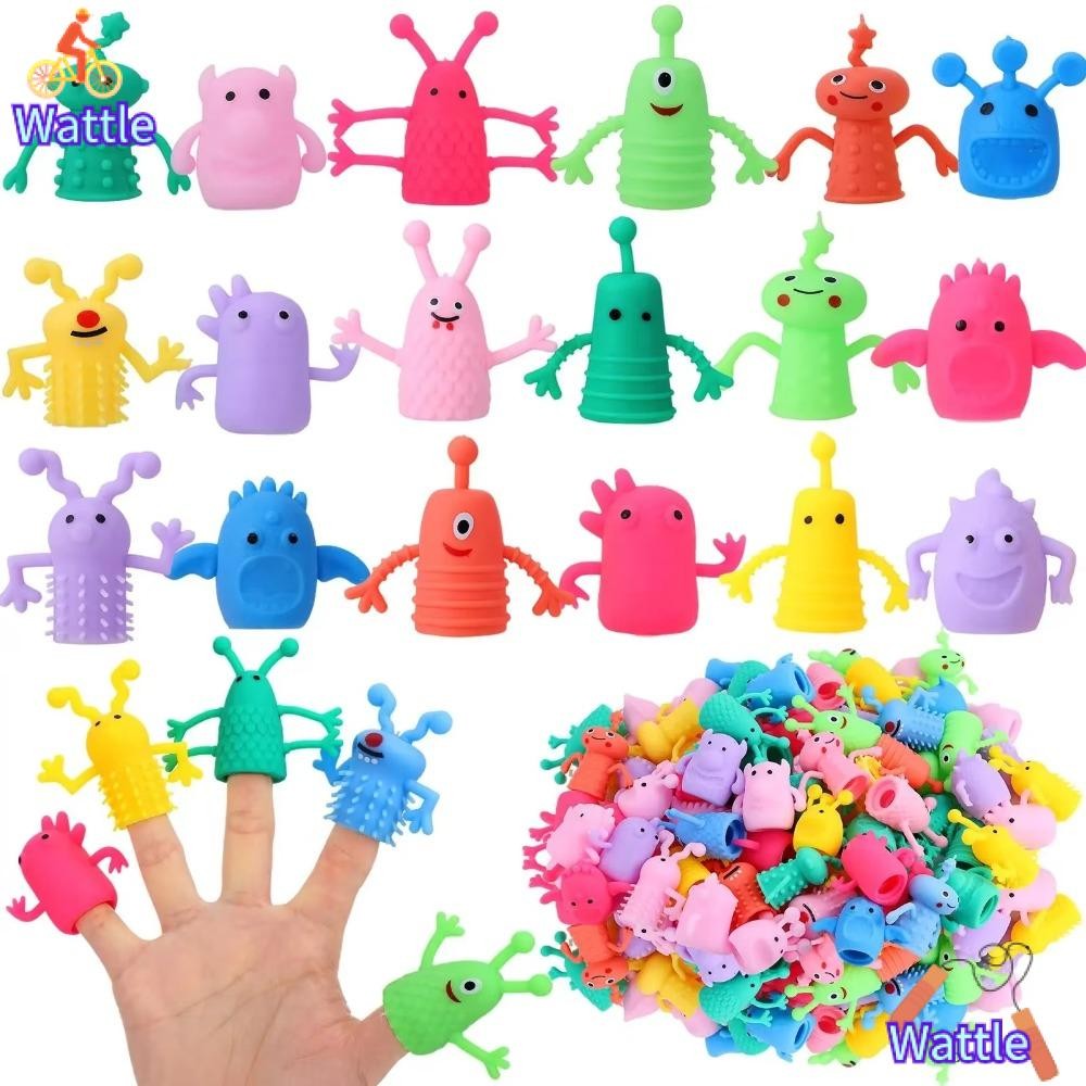 WATTLE 10pcs Finger Topper ของเล่น, Soothing ตุ๊กตายางนุ่มหุ่นนิ้วมือ,ตลกการ์ตูนไดโนเสาร์ Mini ยืดมือตุ๊กตาเด็ก