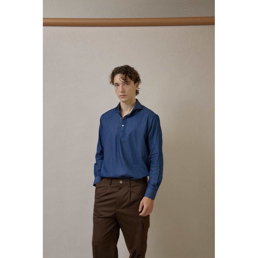 Long sleeve cutaway collar pullover 5 oz denim chambray shirt เสื้อเชิ้ตเดนิมแชมเบร้แขนยาวแบบสวมหัว (มี 2 เฉด)
