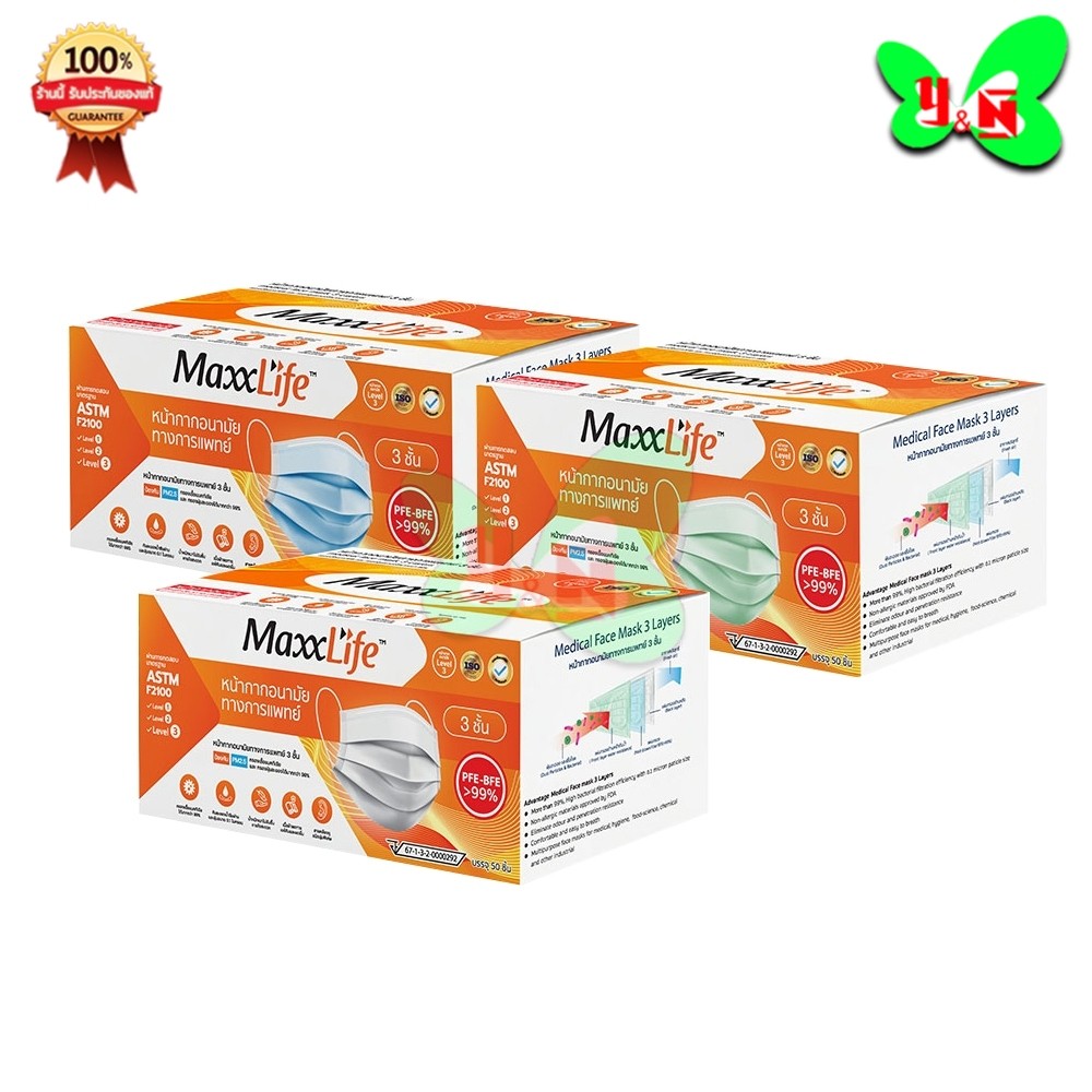 Maxxlife Mask หน้ากากอนามัย 3 ชั้น (1 กล่อง 50 ชิ้น)