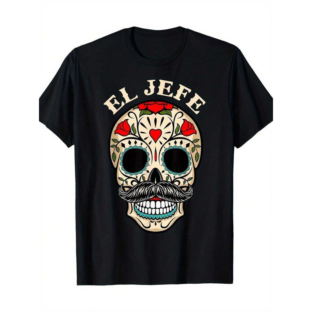 เสื้อยืดลายศพลูกอม El Jefe แบบ_unisex ผลิตจากผ้าฝ้าย_100% สวมใส่ง่าย พร้อมให้เลือกในหลายไซส์ สไตล์สม