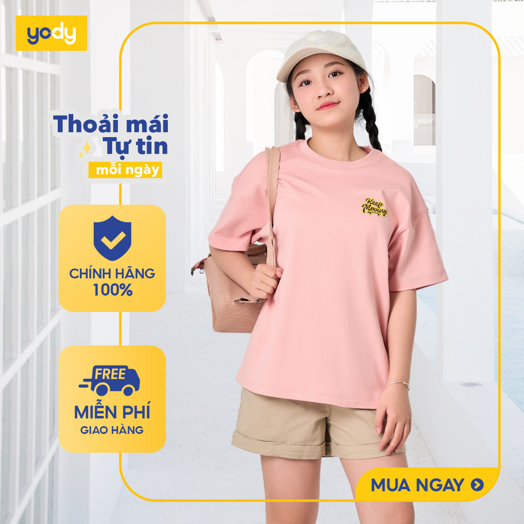 YODY เสื้อยืดพิมพ์ลายอกธรรมดาสําหรับเด็ก 8-13 ปี ผ้าคอตตอนยืดเล็กน้อย BTTS25S043