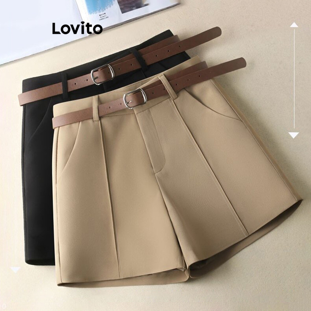 Lovito กางเกงขาสั้นลําลอง ขาสั้นกระเป๋าธรรมดาสําหรับผู้หญิง LNL70141