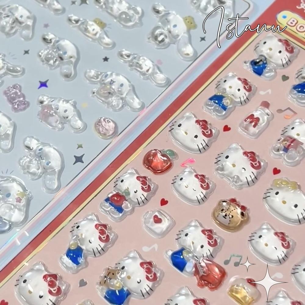 สติกเกอร์คริสตัล ISTANU การ์ตูนน่ารักที่น่าสนใจ Cinnamoroll บรรเทาสติกเกอร์ตกแต่ง, อินเทรนด์ Hello Kitty โทรศัพท์เด็กสติกเกอร์