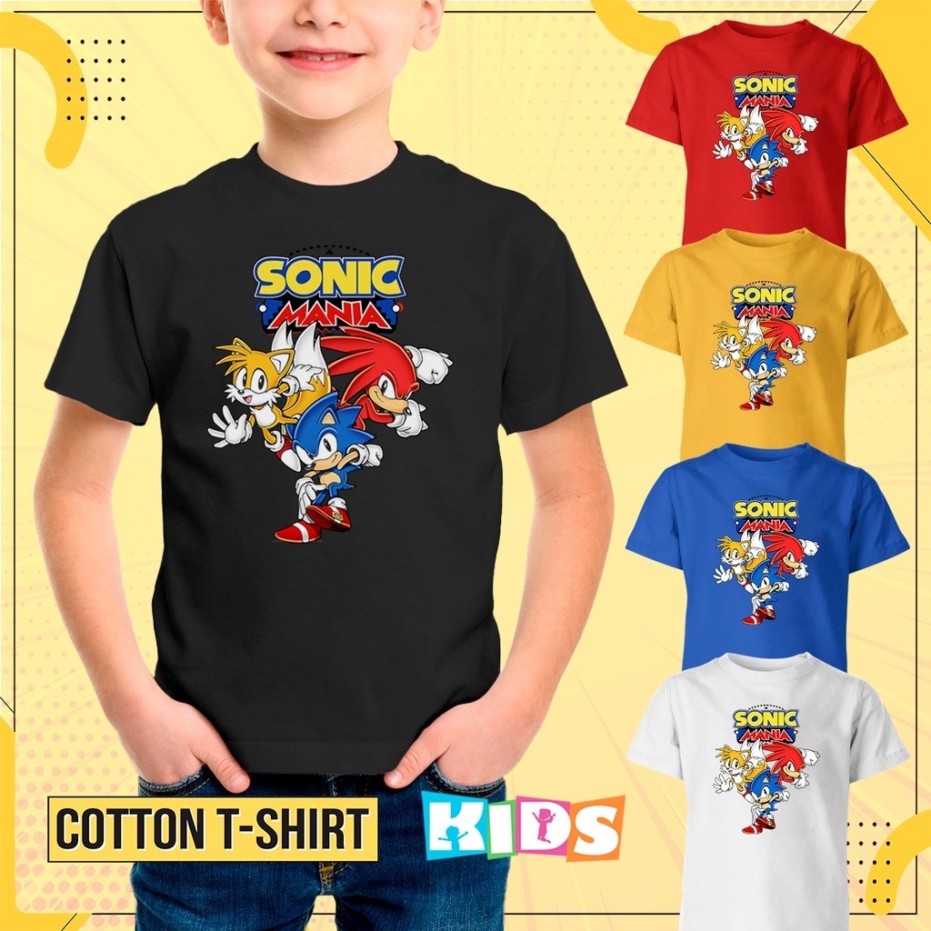 เด็ก SONIC MANIA Design TShirt รอบคอแขนสั้น Baju Budak Tee ขนาด 3To14 ปี 1O1O