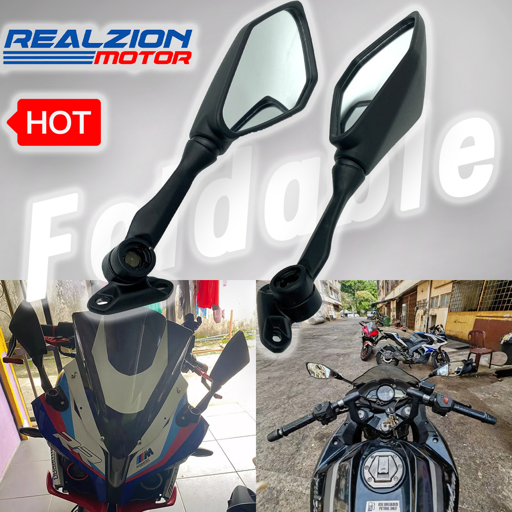 ใหม่ REALZION กระจกพับได้ z200 Pulsar RS200 R15 V2 CFMOTO 250SR 300SR กระจกมองข้าง Ninja650 400 300 