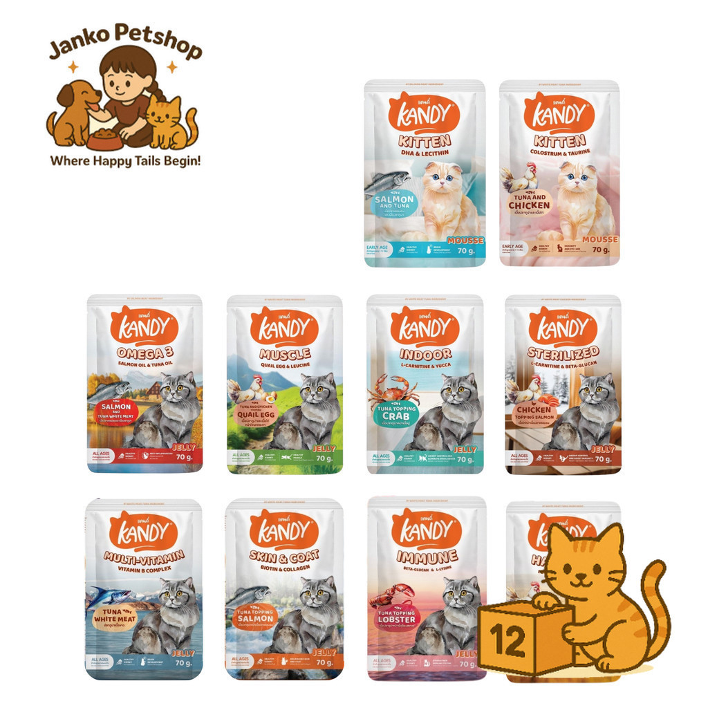 ( ยกโหล 12 ซอง ) Kandy แคนดี้ อาหารแมว เปียกแมว ไม่ใส่เกลือ จากปลาเนื้อขาว โปรตีนสูง ลูกแมวและแมวโต สินค้า