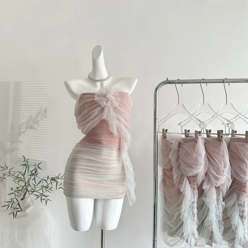 ผู้หญิงCoquette Ombre Tulle Ruched Strapless Mini Dress Pure Desire Sundress