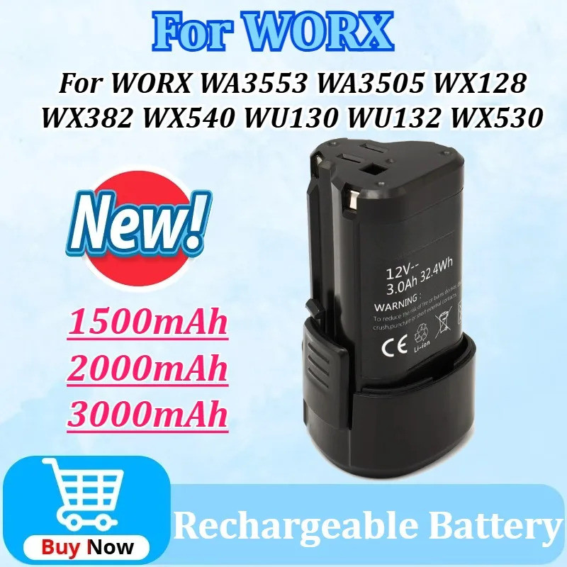 12V 1500/2000/3000mAh เปลี่ยน WA3503 ไขควงไฟฟ้าแบตเตอรี่สําหรับ WORX WA3553 WA3505 WX128 WX382 WX540
