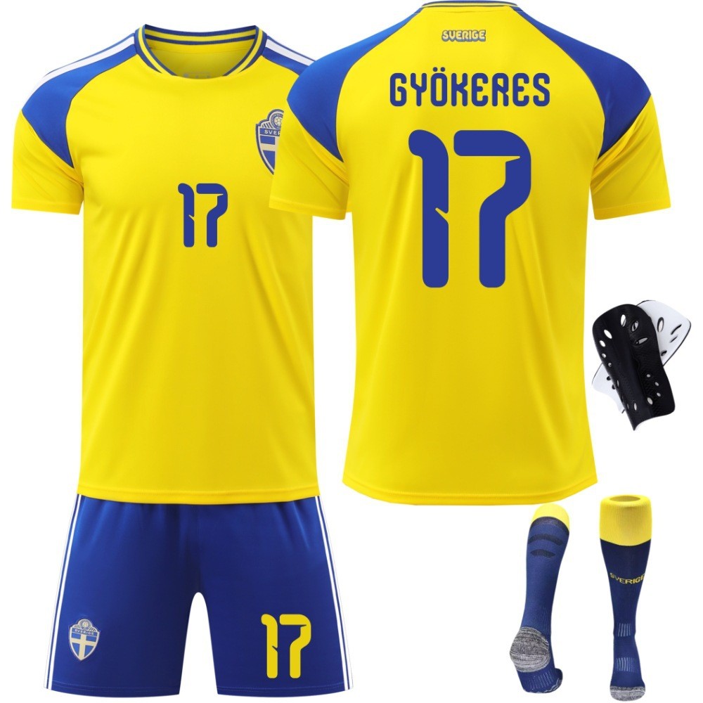 2026 World Cup Sweden Home National Team Jersey, No.9 Isak No.17 Gyokeres | เสื้อฟุตบอลทีมชาติสวีเดน ชุดเหย้า สำหรับเด็กและผู้ใหญ่