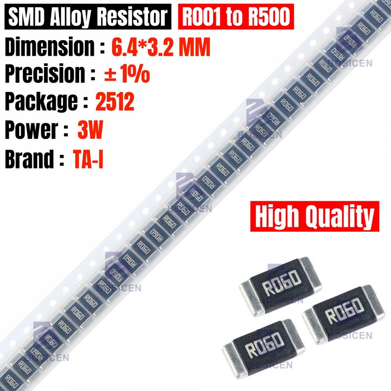 10PCS 2512 SMD Alloy Resistor 3W 1% 0.001 0.01 0.012 0.03 0.05 0.06 0.1 R100 R150 R110 0.22 0.3 R030