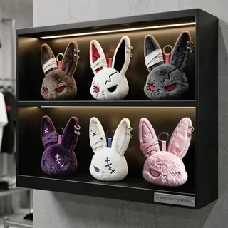CANDYBO4F Dark Bunny ตุ๊กตาตุ๊กตา,ออกแบบน่ารักสไตล์โกธิคกระต่ายตุ๊กตาพวงกุญแจ,น่ารักปักผิวที่เป็นมิตร Plush Bunny พวงกุญแจกระเป๋าเป้สะพายหลังจี้