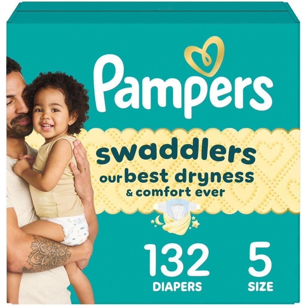 PampersSwaddlersผ้าอ้อม,Size5(20-37lbs),132Cunt, Absorbent,KeepsBabyDryandComfortableBabyDispens(Pac