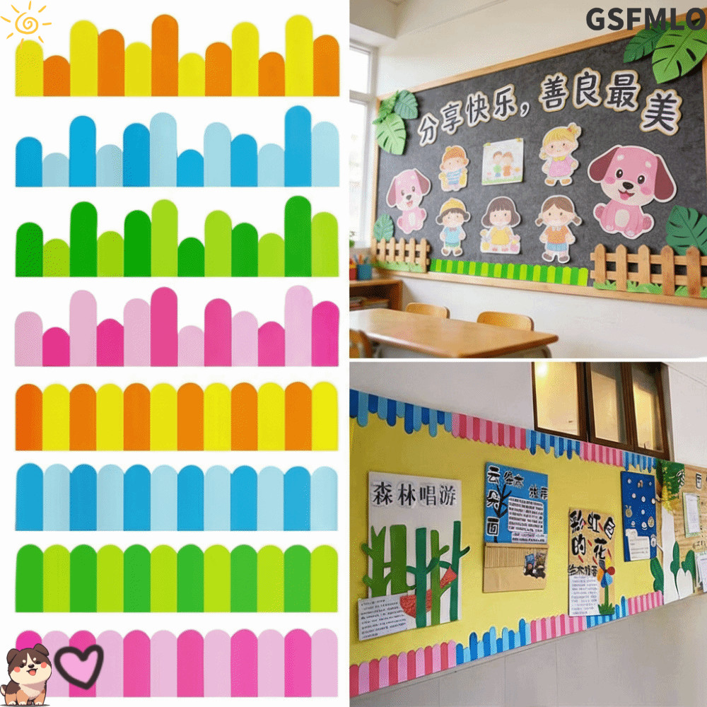 GSFMLO 2ชิ้น/เซ็ตอนุบาลผนังเค้าโครง,อีวาโฟมสติกเกอร์ตกแต่งห้องเรียนสติ๊กเกอร์ติดผนัง,การออกแบบการสร้างสิ่งแวดล้อมรั้วยาวหัตถกรรมโฟมรั้วกรอบบ้านโรงเ
